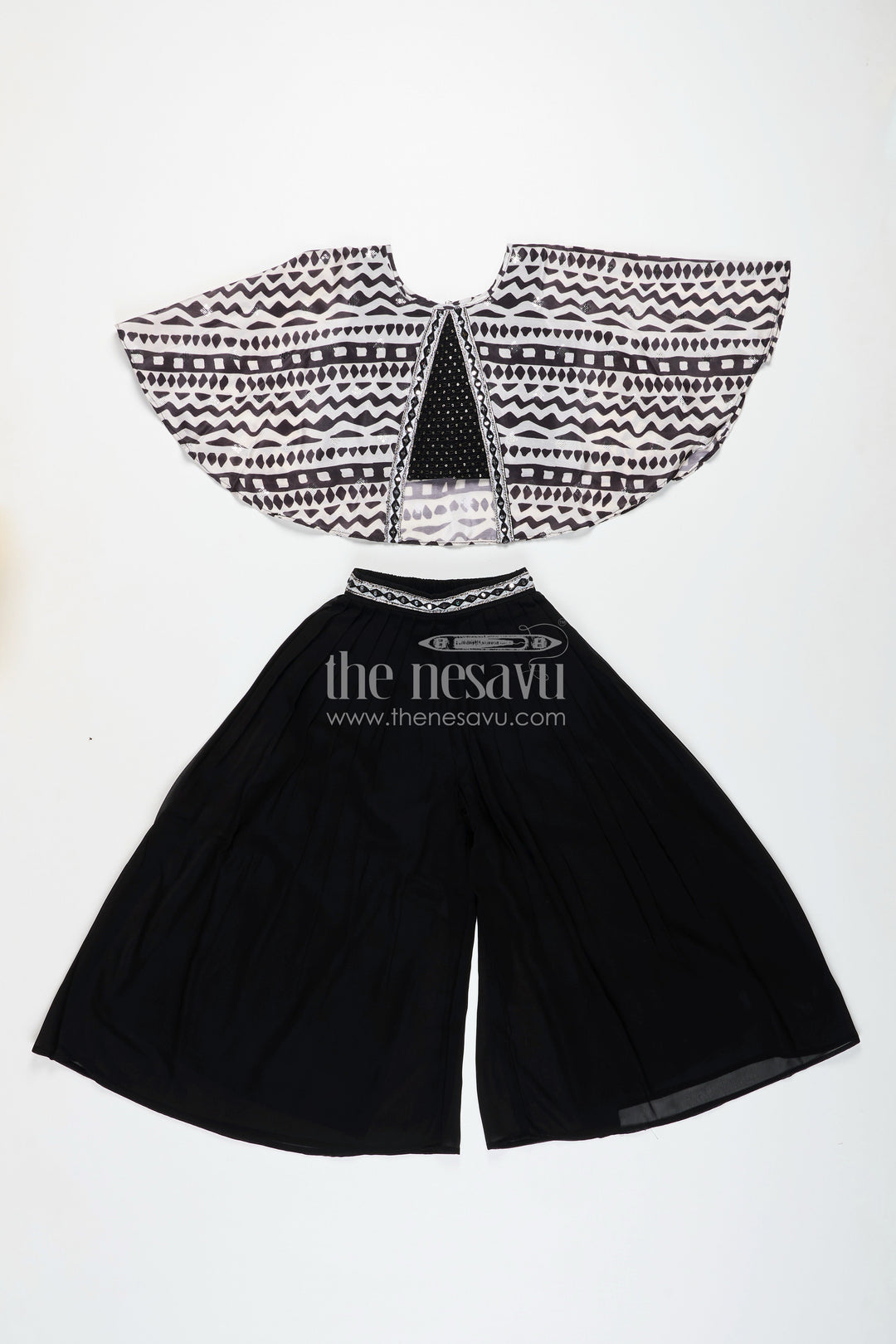 The Nesavu Girls Sharara / Plazo Set Girls Sharara Set with Printed Cape Top for Festive Outings Nesavu Nesavu girls sharara set cape georgette top festive cultural celebrations
