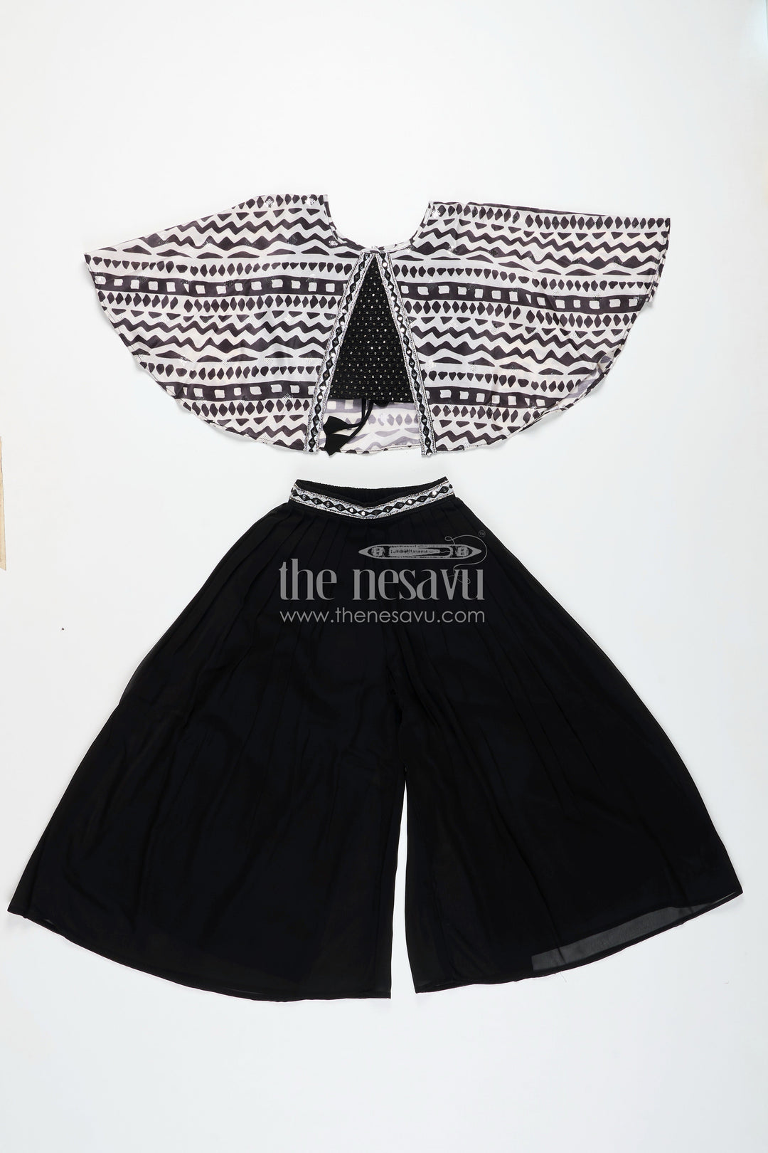 The Nesavu Girls Sharara / Plazo Set Girls Sharara Set with Printed Cape Top for Festive Outings Nesavu Nesavu girls sharara set cape georgette top festive cultural celebrations