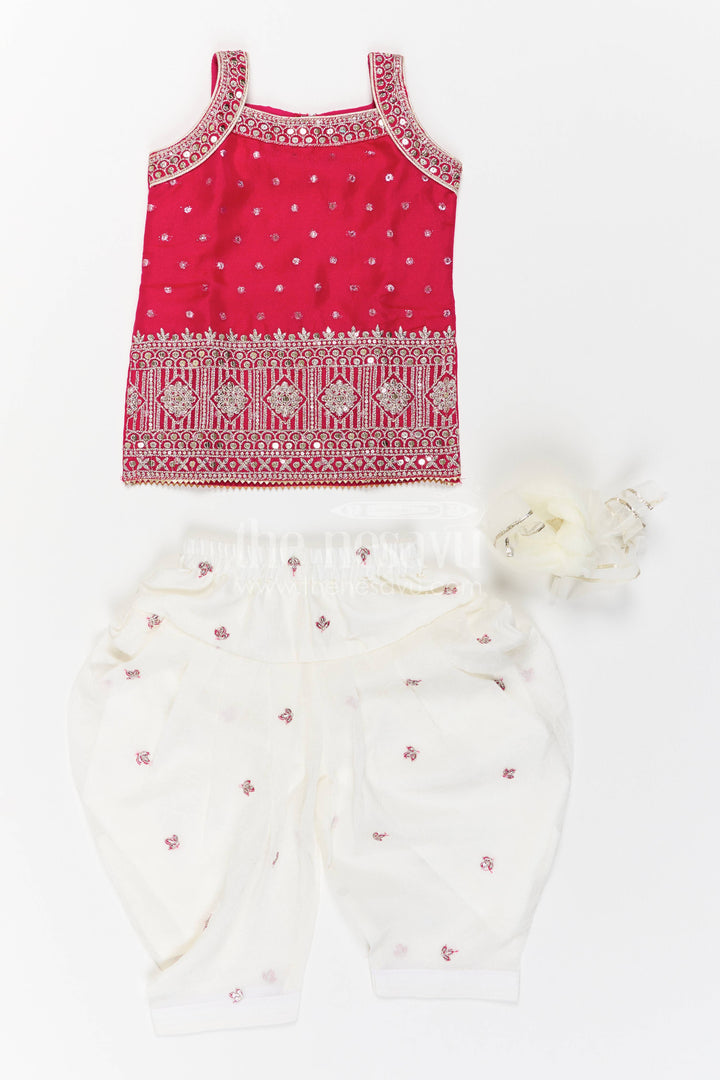 The Nesavu Girls Sharara / Plazo Set Girls Sharara Set with Sequin Work for Family Functions Nesavu 16 (1Y) / Pink / Georgette GPS1090B-16 Nesavu Girls Sharara Set In Pink For Celebrations GPS1090B-16