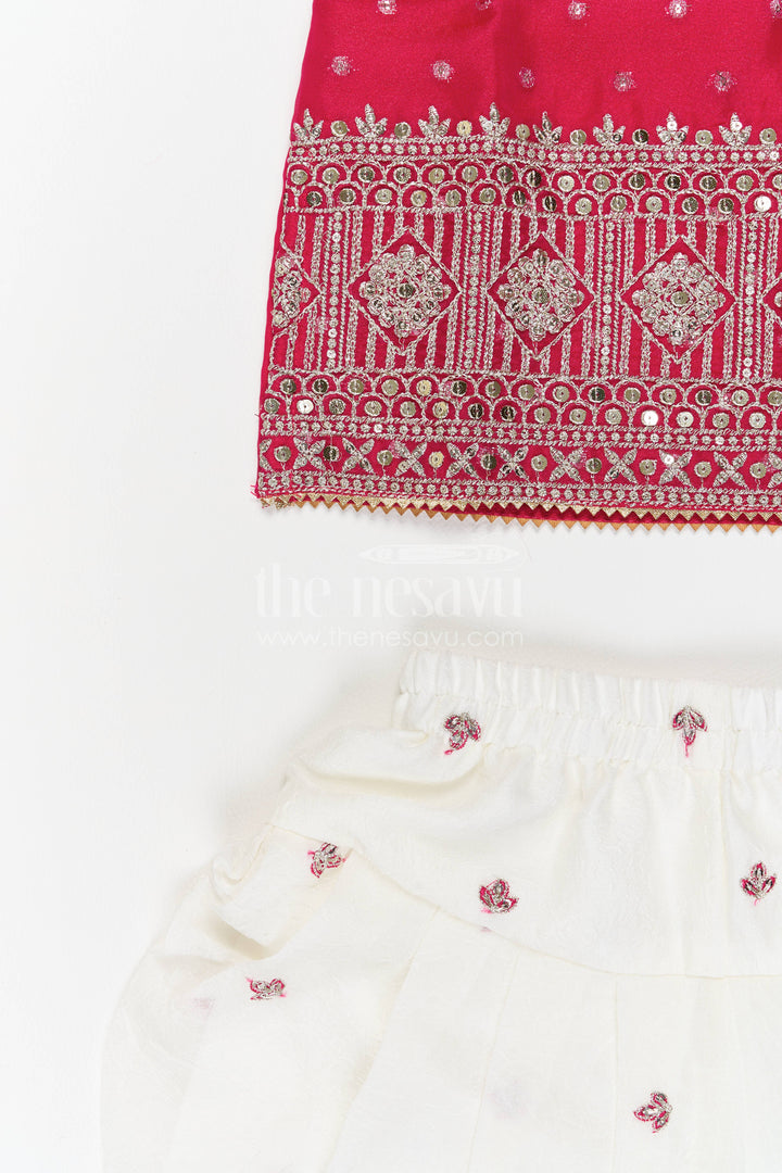 The Nesavu Girls Sharara / Plazo Set Girls Sharara Set with Sequin Work for Family Functions Nesavu Nesavu Girls Sharara Set In Pink For Celebrations