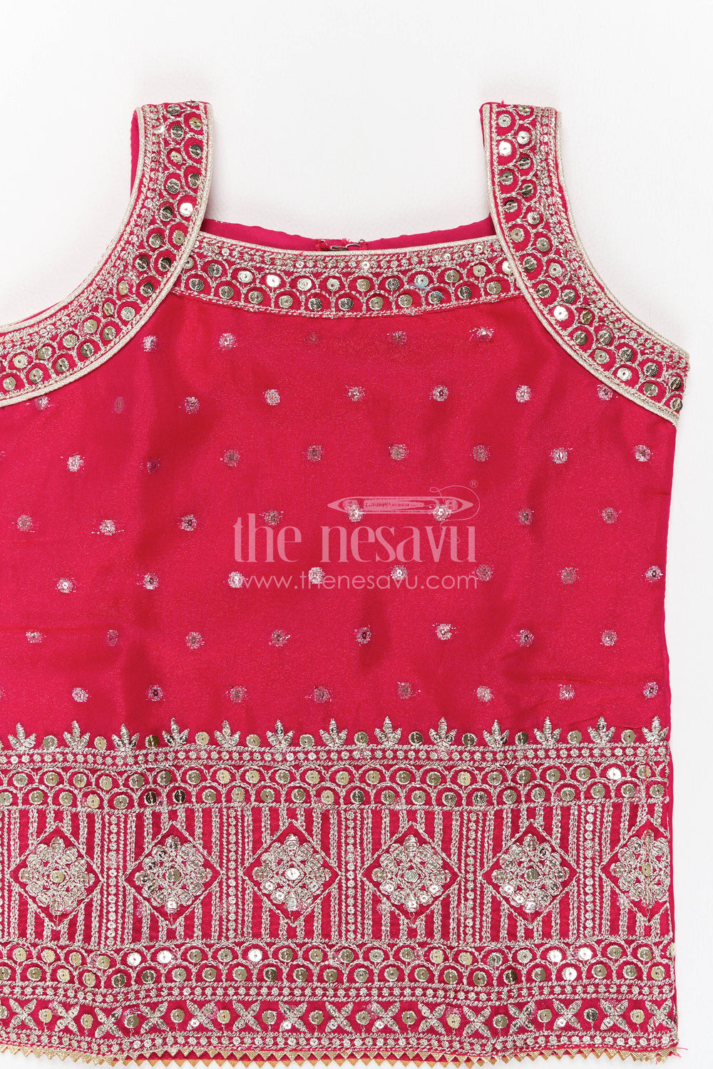 The Nesavu Girls Sharara / Plazo Set Girls Sharara Set with Sequin Work for Family Functions Nesavu Nesavu Girls Sharara Set In Pink For Celebrations