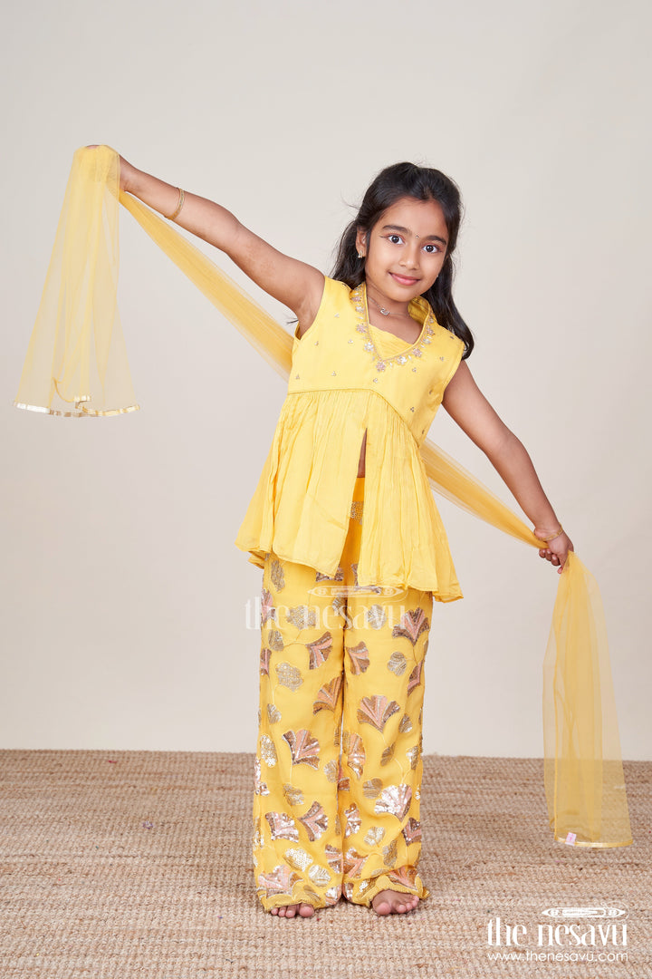 The Nesavu Girls Sharara / Plazo Set Girls Sharara Set with Sequins for Festive and Traditional Wear Nesavu Nesavu festive sharara set girls sequin embroidery ideal Diwali family celebrations