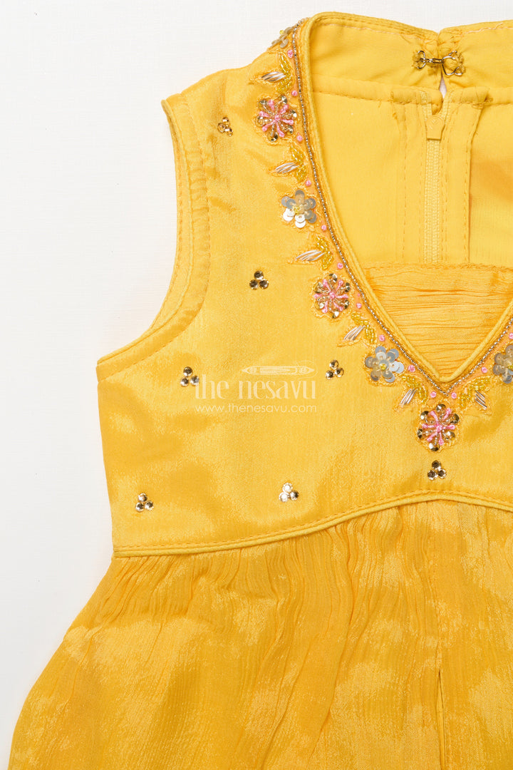 The Nesavu Girls Sharara / Plazo Set Girls Sharara Set with Sequins for Festive and Traditional Wear Nesavu Nesavu festive sharara set girls sequin embroidery ideal Diwali family celebrations