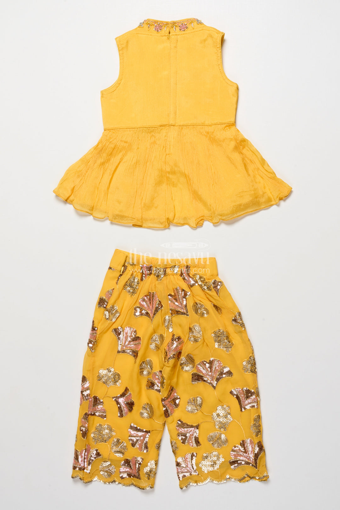 The Nesavu Girls Sharara / Plazo Set Girls Sharara Set with Sequins for Festive and Traditional Wear Nesavu Nesavu festive sharara set girls sequin embroidery ideal Diwali family celebrations