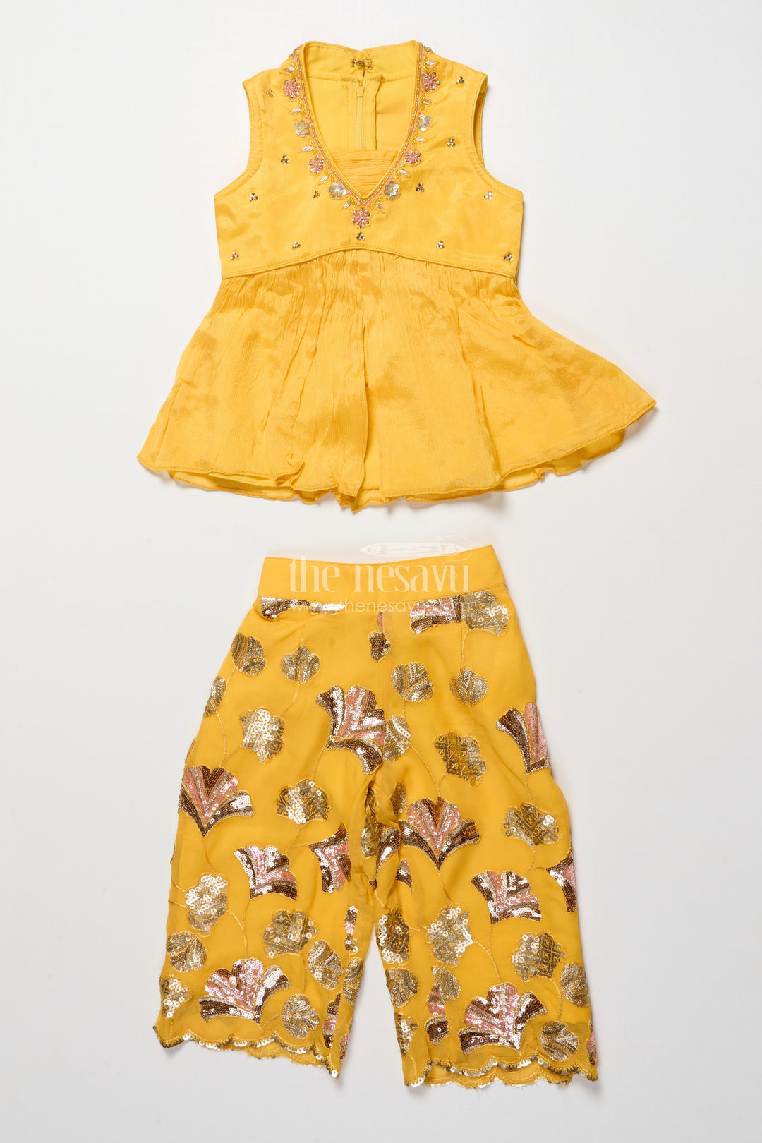 The Nesavu Girls Sharara / Plazo Set Girls Sharara Set with Sequins for Festive and Traditional Wear Nesavu Nesavu festive sharara set girls sequin embroidery ideal Diwali family celebrations