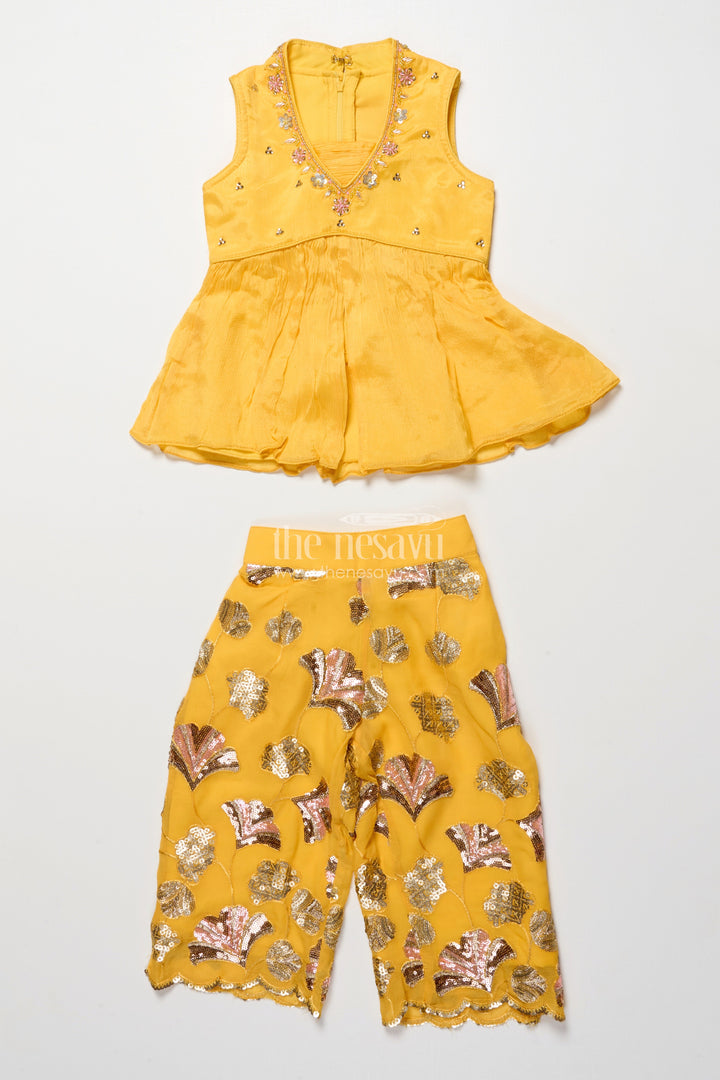 The Nesavu Girls Sharara / Plazo Set Girls Sharara Set with Sequins for Festive and Traditional Wear Nesavu Nesavu festive sharara set girls sequin embroidery ideal Diwali family celebrations