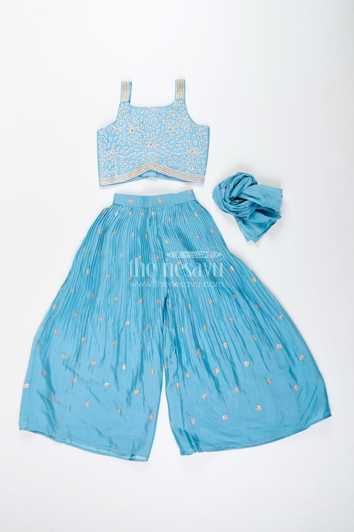 The Nesavu Girls Sharara / Plazo Set Girls sharara set with thread embroidery for weddings and mehendi events Nesavu Nesavu sharara set girls thread embroidery  perfect weddings festive occasions