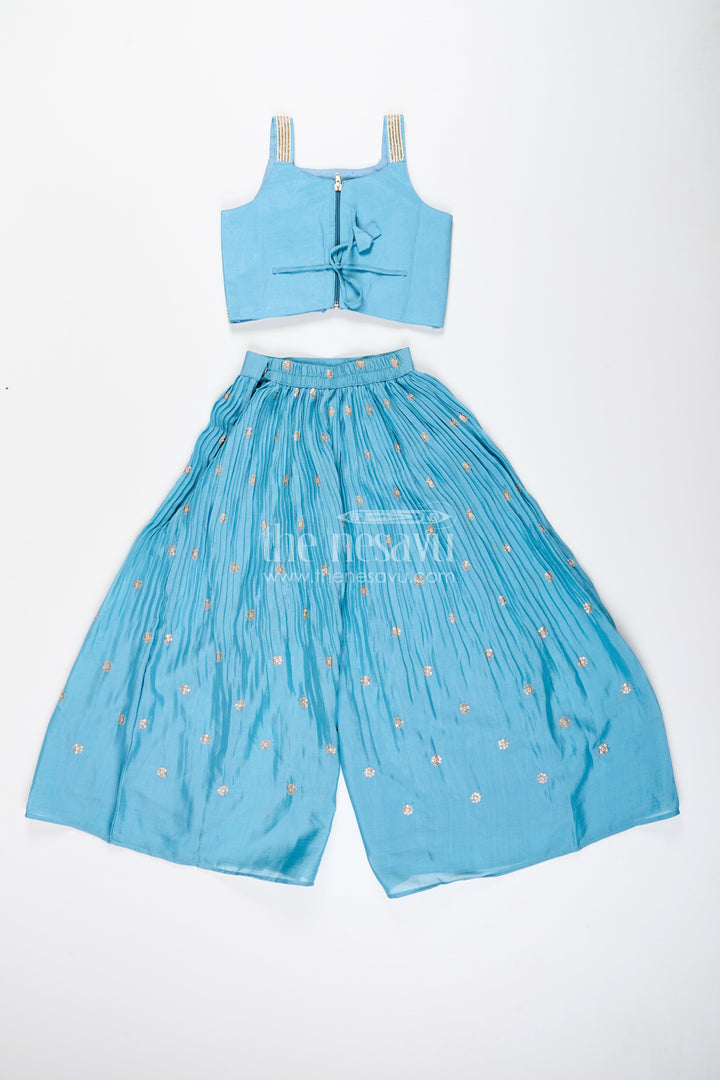 The Nesavu Girls Sharara / Plazo Set Girls sharara set with thread embroidery for weddings and mehendi events Nesavu Nesavu sharara set girls thread embroidery  perfect weddings festive occasions
