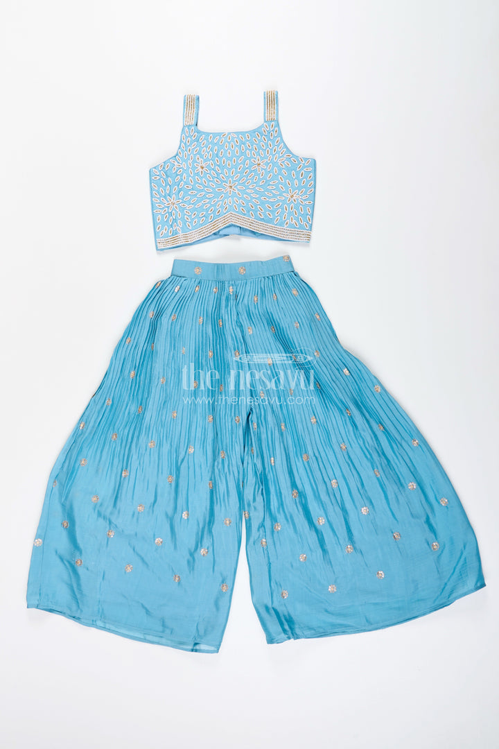 The Nesavu Girls Sharara / Plazo Set Girls sharara set with thread embroidery for weddings and mehendi events Nesavu Nesavu sharara set girls thread embroidery  perfect weddings festive occasions