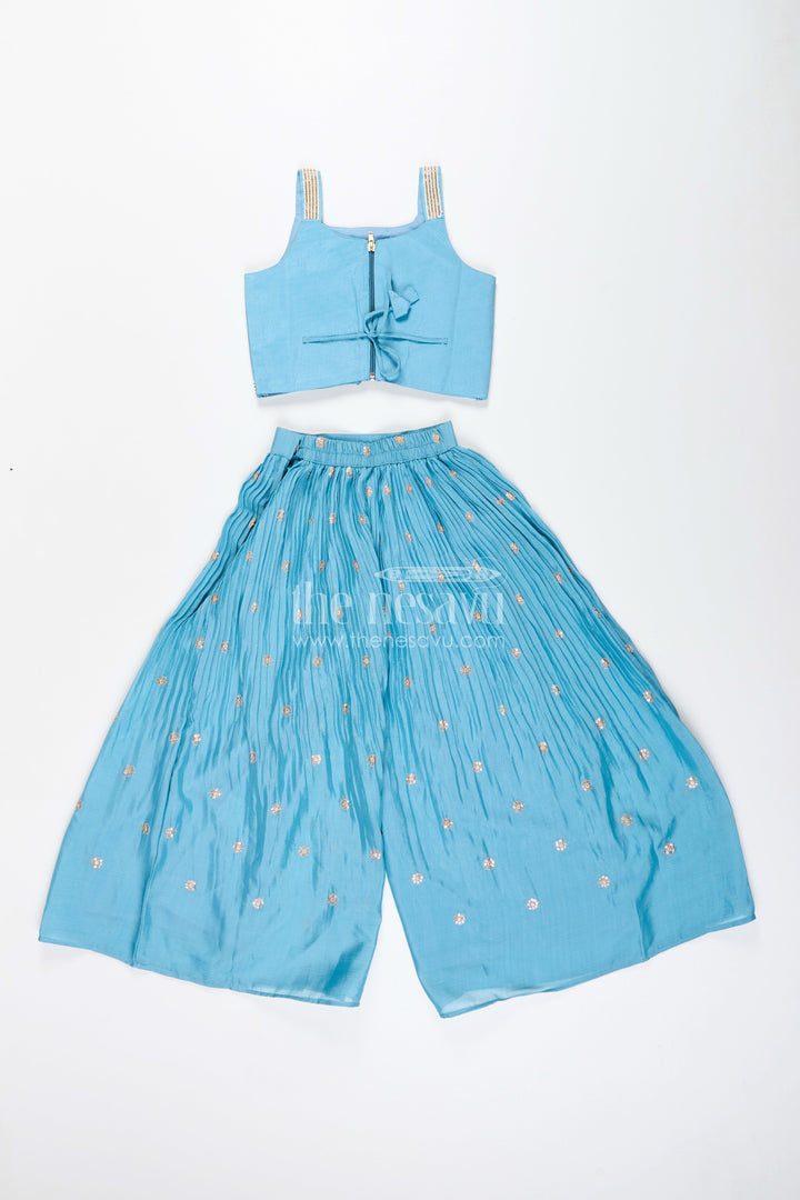 The Nesavu Girls Sharara / Plazo Set Girls sharara set with thread embroidery for weddings and mehendi events Nesavu Nesavu sharara set girls thread embroidery  perfect weddings festive occasions