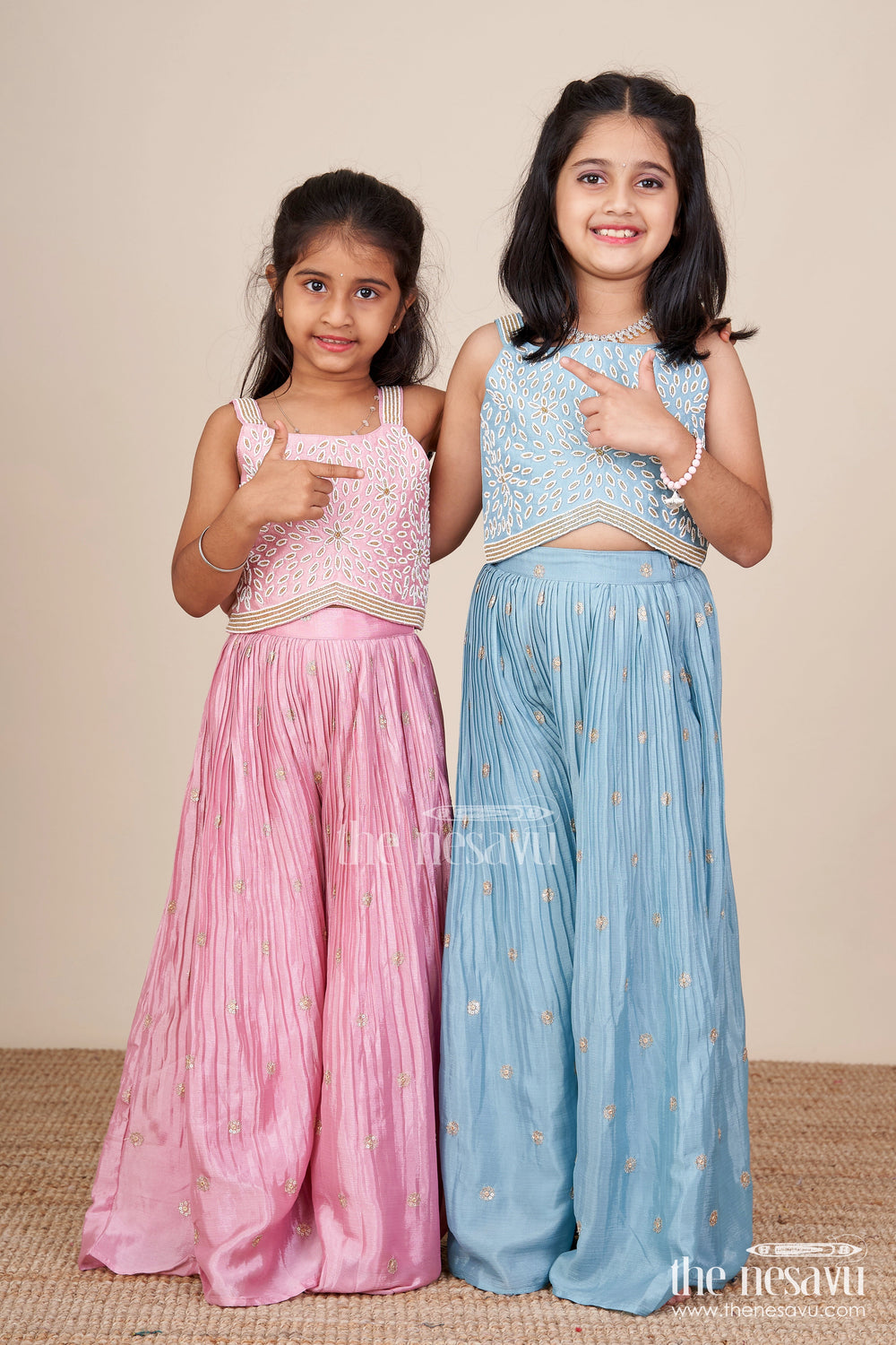 The Nesavu Girls Sharara / Plazo Set Girls Sharara Set with Thread Embroidery for Weddings and Mehendi Events Nesavu Nesavu sharara set girls thread embroidery  perfect weddings festive occasions