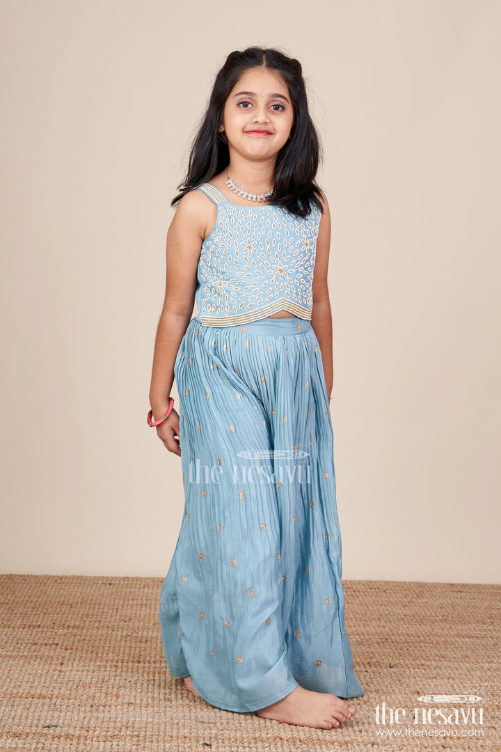 The Nesavu Girls Sharara / Plazo Set Girls Sharara Set with Thread Embroidery for Weddings and Mehendi Events Nesavu Nesavu sharara set girls thread embroidery  perfect weddings festive occasions