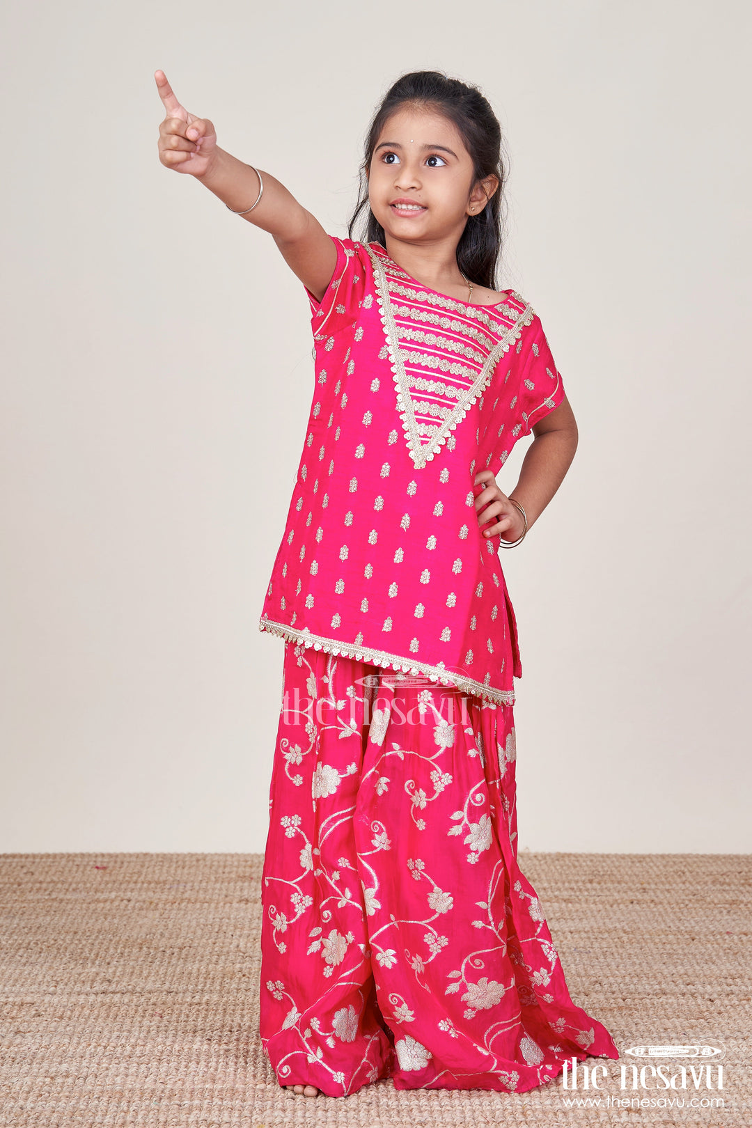 The Nesavu Girls Sharara / Plazo Set Girls Sharara Suit with Ethnic Embroidery for Weddings and Festive Functions Nesavu 16 (1Y) / Red GPS791A-16 Nesavu girls sharara suit embroidery perfect ethnic wear weddings poojas festive occasions