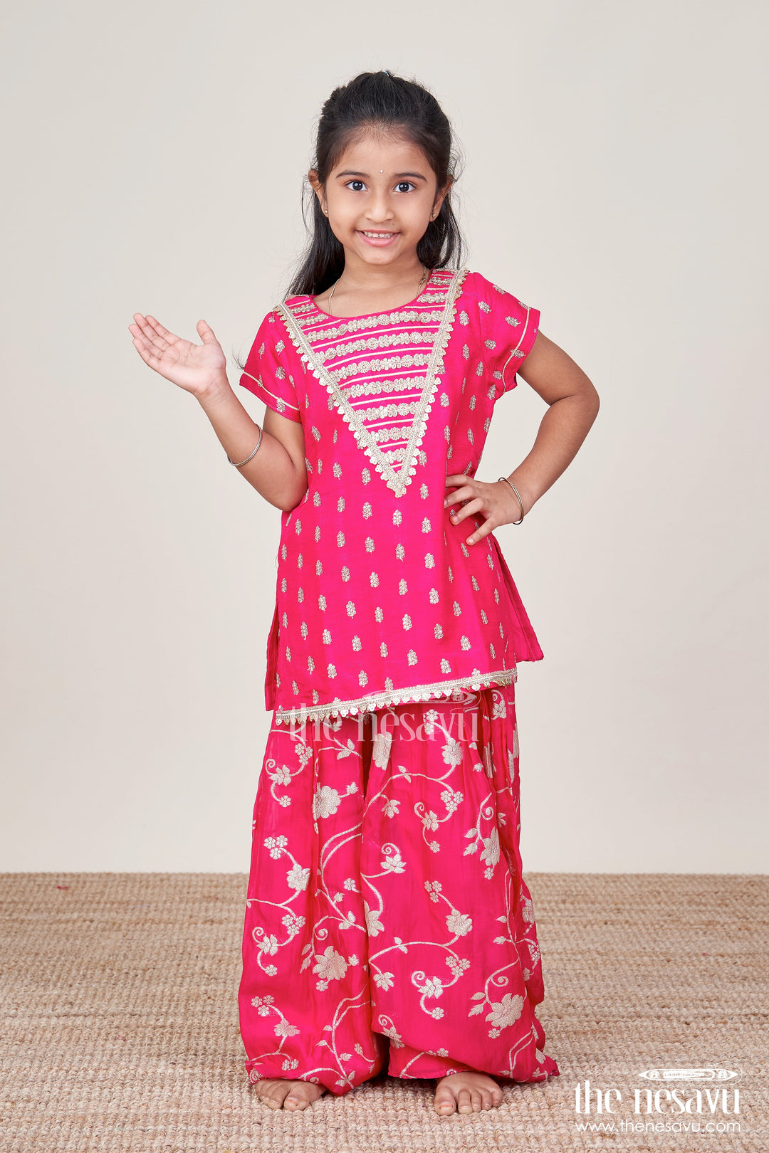 The Nesavu Girls Sharara / Plazo Set Girls Sharara Suit with Ethnic Embroidery for Weddings and Festive Functions Nesavu Nesavu girls sharara suit embroidery perfect ethnic wear weddings poojas festive occasions