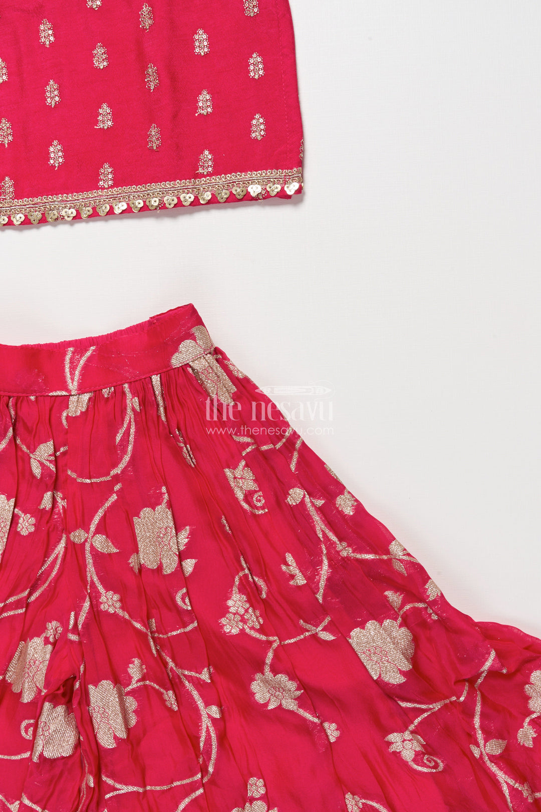 The Nesavu Girls Sharara / Plazo Set Girls Sharara Suit with Ethnic Embroidery for Weddings and Festive Functions Nesavu Nesavu girls sharara suit embroidery perfect ethnic wear weddings poojas festive occasions