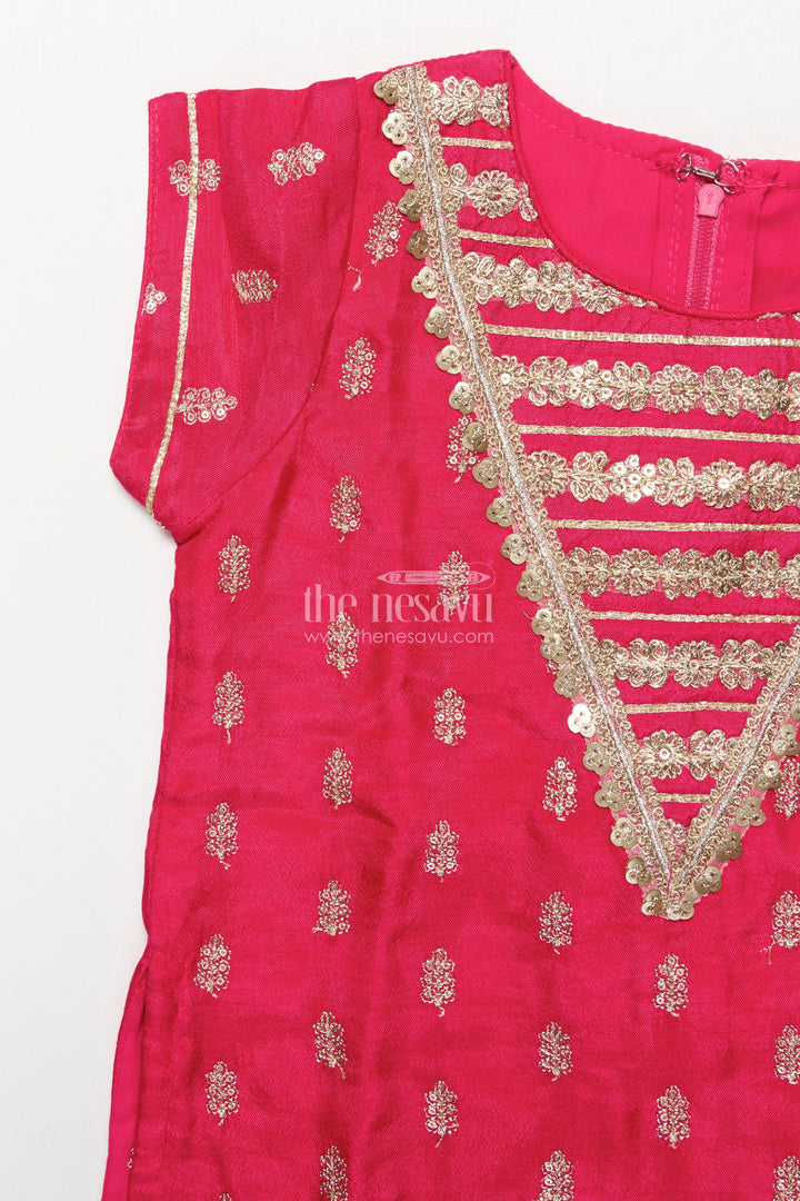 The Nesavu Girls Sharara / Plazo Set Girls Sharara Suit with Ethnic Embroidery for Weddings and Festive Functions Nesavu Nesavu girls sharara suit embroidery perfect ethnic wear weddings poojas festive occasions