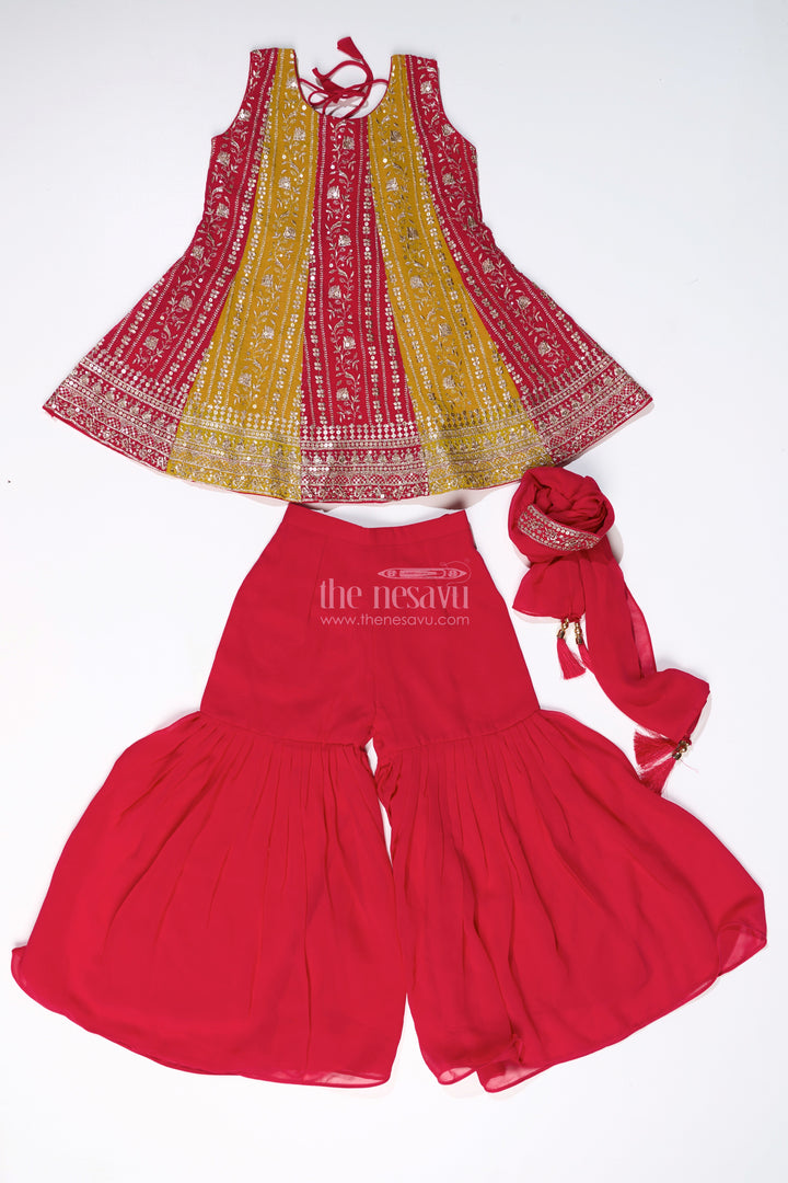 The Nesavu Girls Sharara / Plazo Set Girls Sharara with Embroidered Georgette Kurti and Flowy Palazzo Pants Nesavu Girls Sharara Embroidered Kurti Flowy Palazzo Pants | The Nesavu
