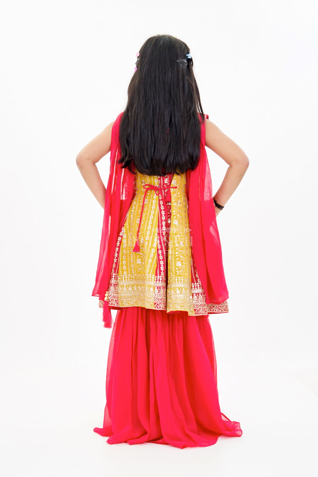 The Nesavu Girls Sharara / Plazo Set Girls Sharara with Embroidered Georgette Kurti and Flowy Palazzo Pants Nesavu Girls Sharara Embroidered Kurti Flowy Palazzo Pants | The Nesavu