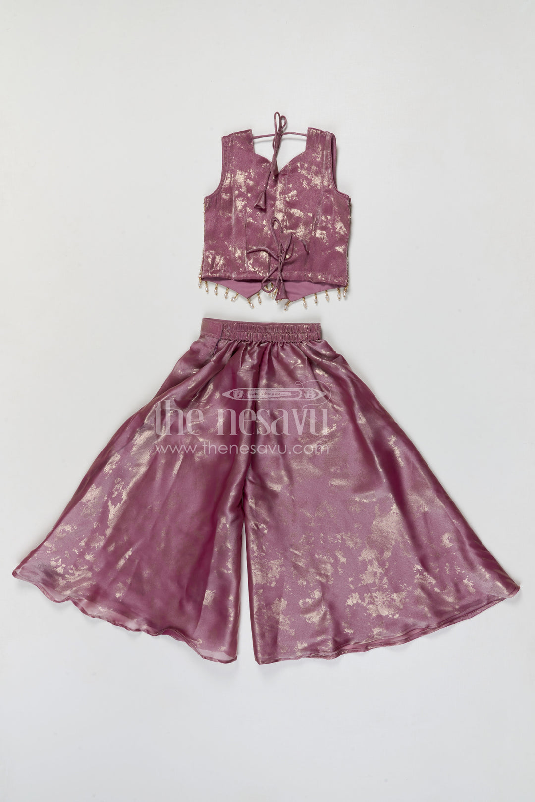 The Nesavu Girls Sharara / Plazo Set Girls Shimmer Sharara Set with Designer Embroidery for Festive Occasions Nesavu Nesavu girls tissue shimmer sharara set with designer embroidery for festive wear