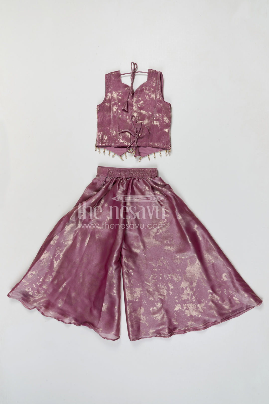 The Nesavu Girls Sharara / Plazo Set Girls Shimmer Sharara Set with Designer Embroidery for Festive Occasions Nesavu Nesavu girls tissue shimmer sharara set with designer embroidery for festive wear