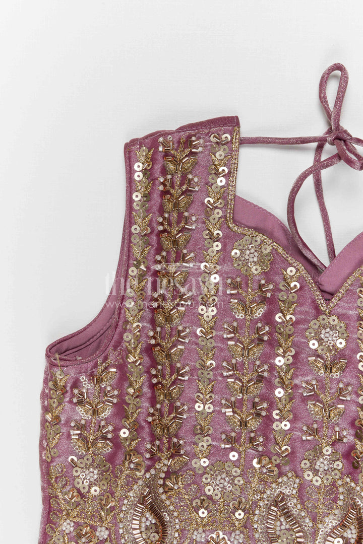 The Nesavu Girls Sharara / Plazo Set Girls Shimmer Sharara Set with Designer Embroidery for Festive Occasions Nesavu Nesavu girls tissue shimmer sharara set with designer embroidery for festive wear