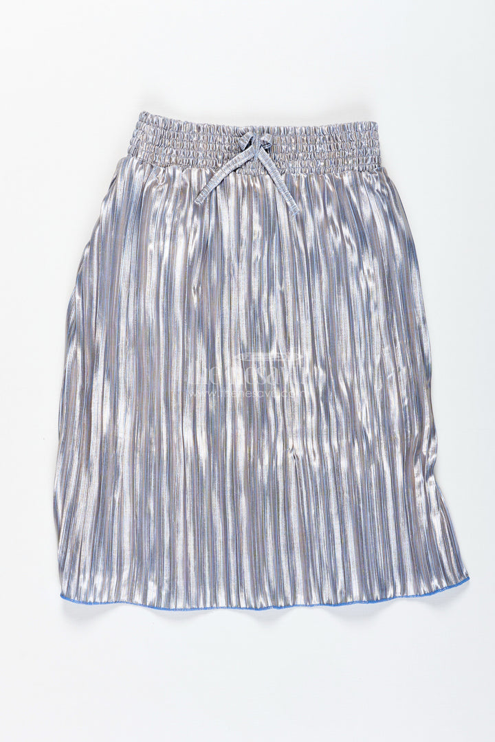 The Nesavu Girls Skirt Girls Shimmer Skirt for Party and Festive Dressing Nesavu 22 (4Y) / Gray LSK003A-22 Nesavu Girls Silver Shimmer Pleated Skirt Parties Dance Special Occasions