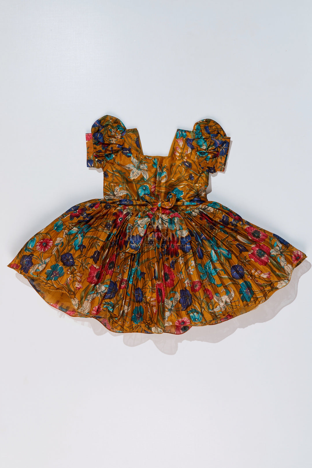 The Nesavu Silk Party Frock Girls Short Anarkali Frock with Chinon Digital Floral Print and Embellished V-Neckline for Elegant Style Nesavu Girls Short Anarkali Frock Floral Digital Print Embellished Neckline | The Nesavu