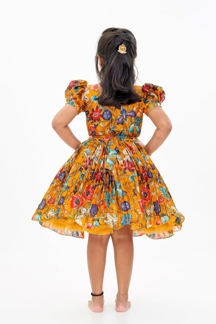 The Nesavu Silk Party Frock Girls Short Anarkali Frock with Chinon Digital Floral Print and Embellished V-Neckline for Elegant Style Nesavu Girls Short Anarkali Frock Floral Digital Print Embellished Neckline | The Nesavu