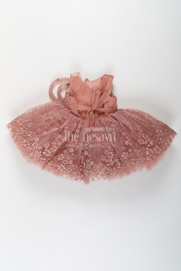 The Nesavu Girls Fancy Party Frock Girls Short Frock Design in Soft Net with Designer Embroidery and Statement Bow Embellishment Nesavu Nesavu Girls Short Frock Design Soft Net Embroidery Large Bow Festive Party Looks