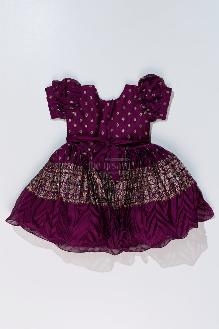 The Nesavu Silk Party Frock Girls Short Frock Silk with Rich Embroidered Borders and Classic Puff Sleeves for an Ethnic Look Nesavu Girls Short Frock Silk Rich Gold Embroidery Elegant Puff Sleeves | The Nesavu