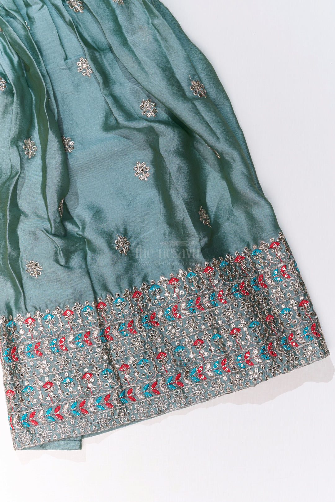 The Nesavu Girls Sharara / Plazo Set Girls Shrug Plazo Set with Embroidered Georgette and Digital Printed Jacket for Stylish Festive Wear Nesavu Girls Shrug Plazo Set Embroidered Georgette Digital Printed Jacket Festive Wear | The Nesavu