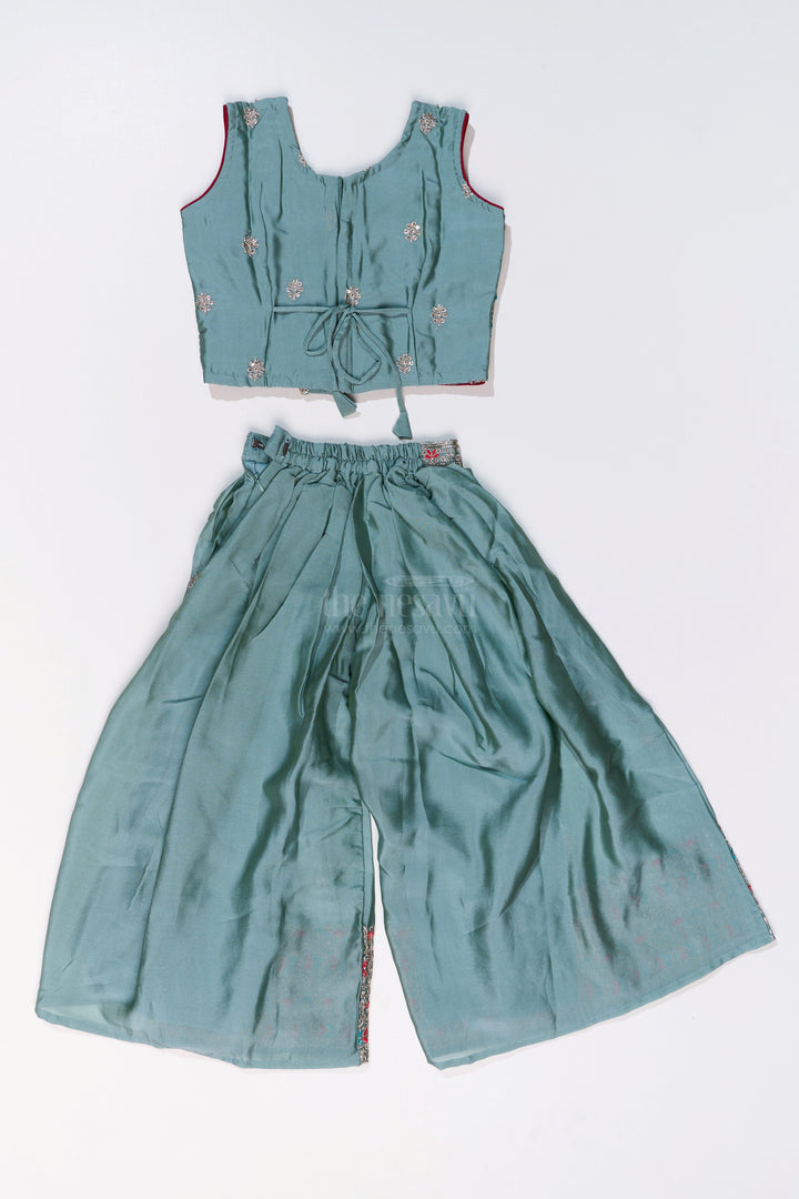 The Nesavu Girls Sharara / Plazo Set Girls Shrug Plazo Set with Embroidered Georgette and Digital Printed Jacket for Stylish Festive Wear Nesavu Girls Shrug Plazo Set Embroidered Georgette Digital Printed Jacket Festive Wear | The Nesavu