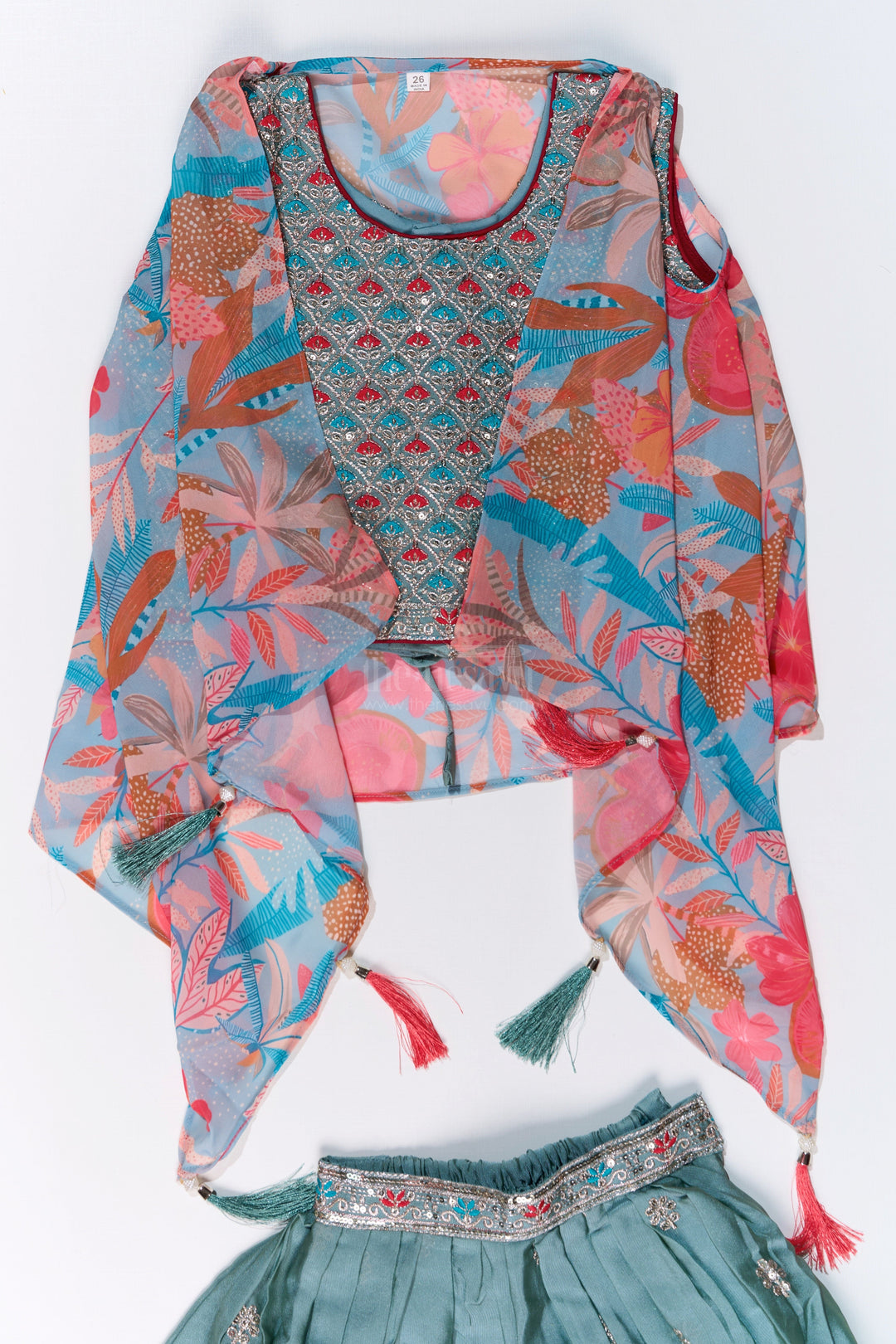 The Nesavu Girls Sharara / Plazo Set Girls Shrug Plazo Set with Embroidered Georgette and Digital Printed Jacket for Stylish Festive Wear Nesavu Girls Shrug Plazo Set Embroidered Georgette Digital Printed Jacket Festive Wear | The Nesavu