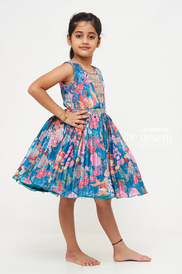 The Nesavu Silk Party Frock Girls Silk Blend Frock with Exquisite Embroidery and Vibrant Prints Nesavu Buy Girls Silk Frock Online | Embroidered Silk Blend Frocks for Girls | The Nesavu