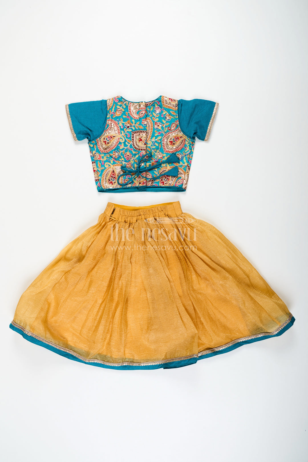 The Nesavu Girls Lehenga Choli Girls Silk Blend Lehenga Dresses with Rich Designer Top and Traditional Tassel Accents Nesavu Traditional Girls Silk Blend Lehenga Dresses with Embroidered Designer Top and Dupatta Set | The Nesavu