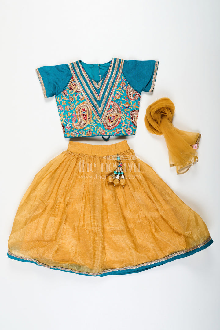 The Nesavu Girls Lehenga Choli Girls Silk Blend Lehenga Dresses with Rich Designer Top and Traditional Tassel Accents Nesavu Traditional Girls Silk Blend Lehenga Dresses with Embroidered Designer Top and Dupatta Set | The Nesavu