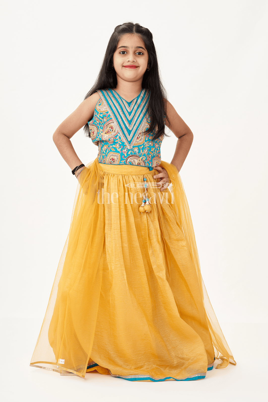 The Nesavu Girls Lehenga Choli Girls Silk Blend Lehenga Dresses with Rich Designer Top and Traditional Tassel Accents Nesavu Traditional Girls Silk Blend Lehenga Dresses with Embroidered Designer Top and Dupatta Set | The Nesavu