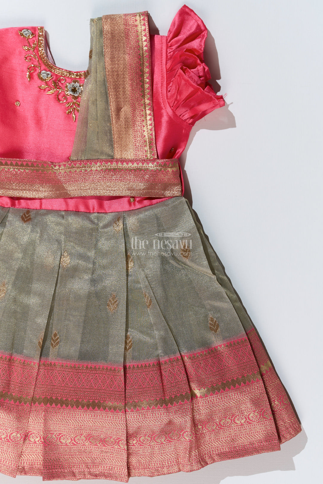 The Nesavu Silk Party Frock Girls Silk Blend Party Dress with Traditional Zari Border and Elegant Embroidery Nesavu Girls Silk Blend Party Dress Zari Border Elegant Embroidery | The Nesavu