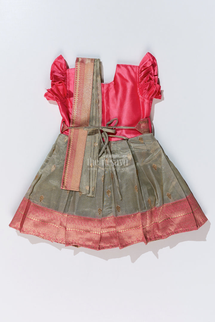 The Nesavu Silk Party Frock Girls Silk Blend Party Dress with Traditional Zari Border and Elegant Embroidery Nesavu Girls Silk Blend Party Dress Zari Border Elegant Embroidery | The Nesavu