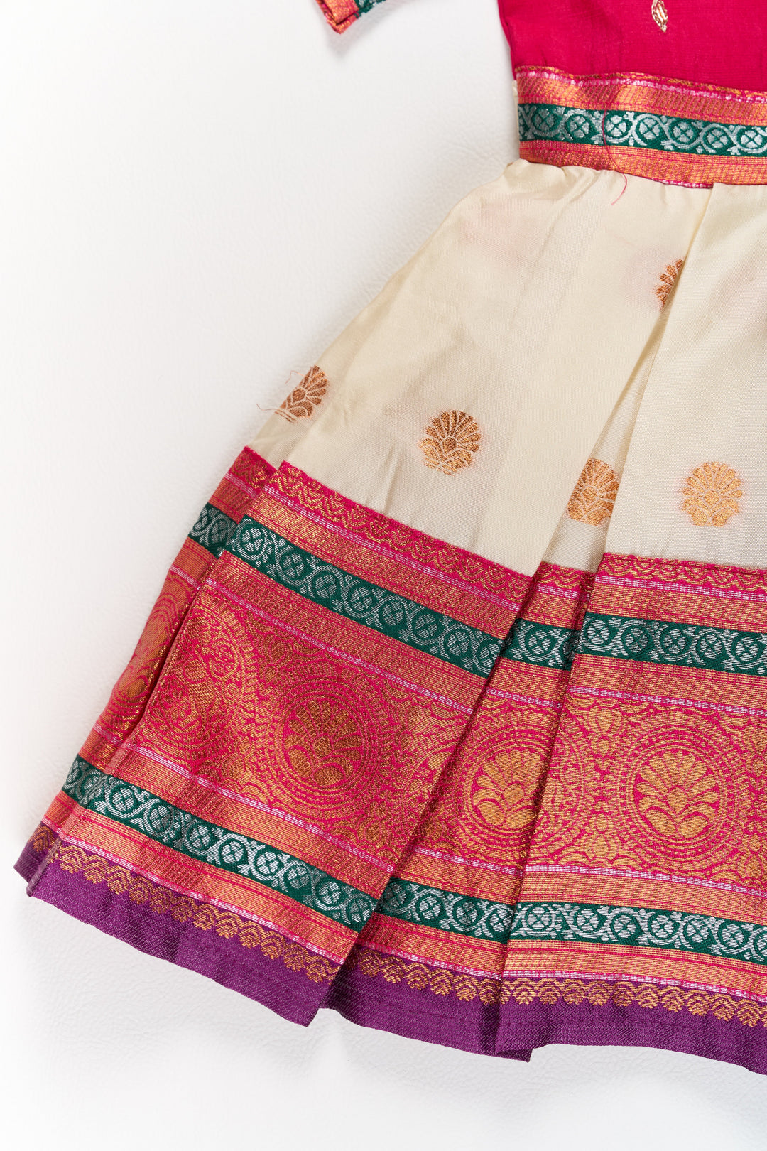 The Nesavu Silk Party Frock Girls Silk Cotton Frock with Red Embroidery and Golden Border Nesavu Girls Silk Cotton Frock Embroidery Zari Border | The Nesavu