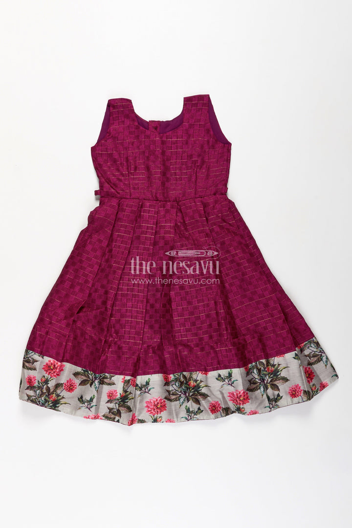 The Nesavu Girls Casual Gown Girls Silk Cotton Gown with Floral Chanderi Overcoat in Pink Colour Gown Dress Style Nesavu Girls pink colour gown dress Silk Cotton Floral Chanderi Overcoat Pleated Skirt | The Nesavu