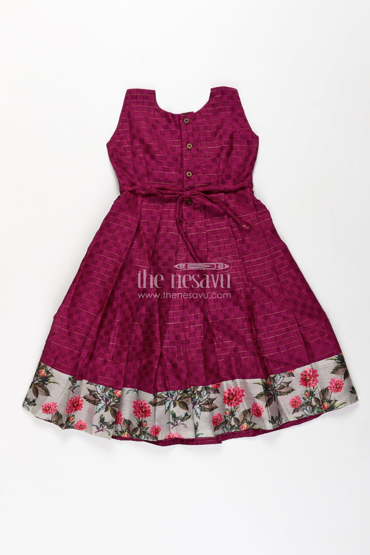 The Nesavu Girls Casual Gown Girls Silk Cotton Gown with Floral Chanderi Overcoat in Pink Colour Gown Dress Style Nesavu Girls pink colour gown dress Silk Cotton Floral Chanderi Overcoat Pleated Skirt | The Nesavu