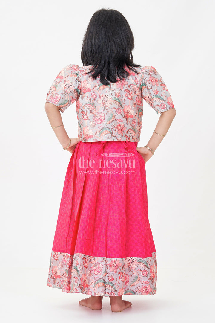 The Nesavu Girls Casual Gown Girls Silk Cotton Gown with Pleated Design and Floral Chanderi Overcoat in Silk Gown Party Wear Style Nesavu Girls silk gown party wear Silk Cotton Floral Chanderi Overcoat Pleated Design | The Nesavu