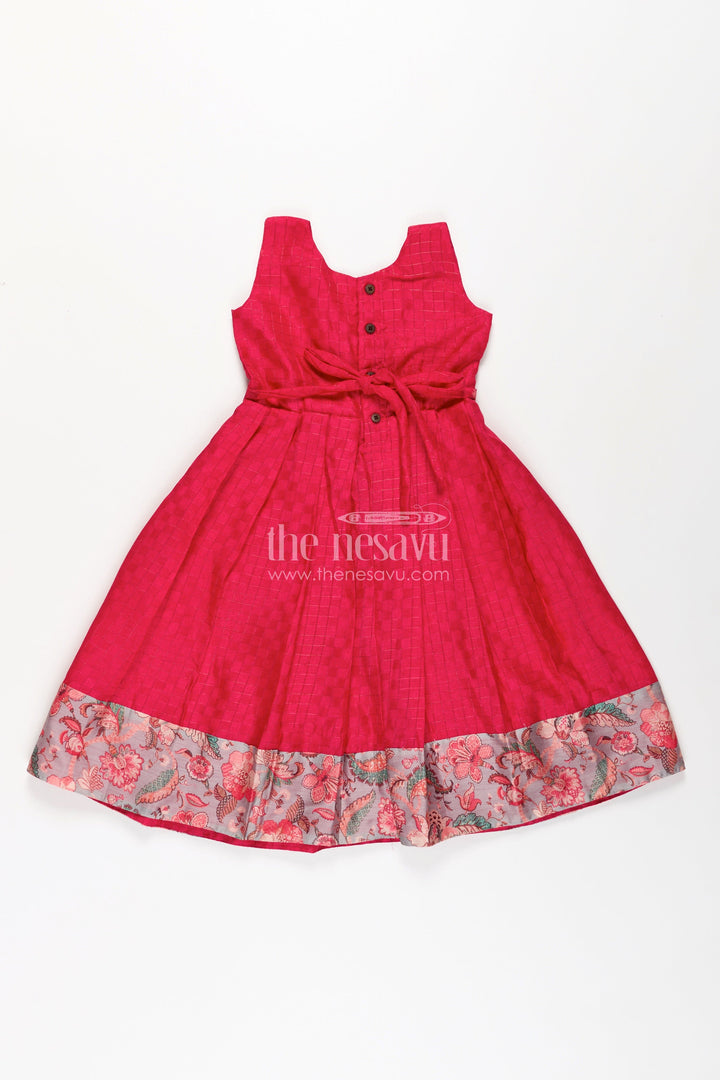 The Nesavu Girls Casual Gown Girls Silk Cotton Gown with Pleated Design and Floral Chanderi Overcoat in Silk Gown Party Wear Style Nesavu Girls silk gown party wear Silk Cotton Floral Chanderi Overcoat Pleated Design | The Nesavu