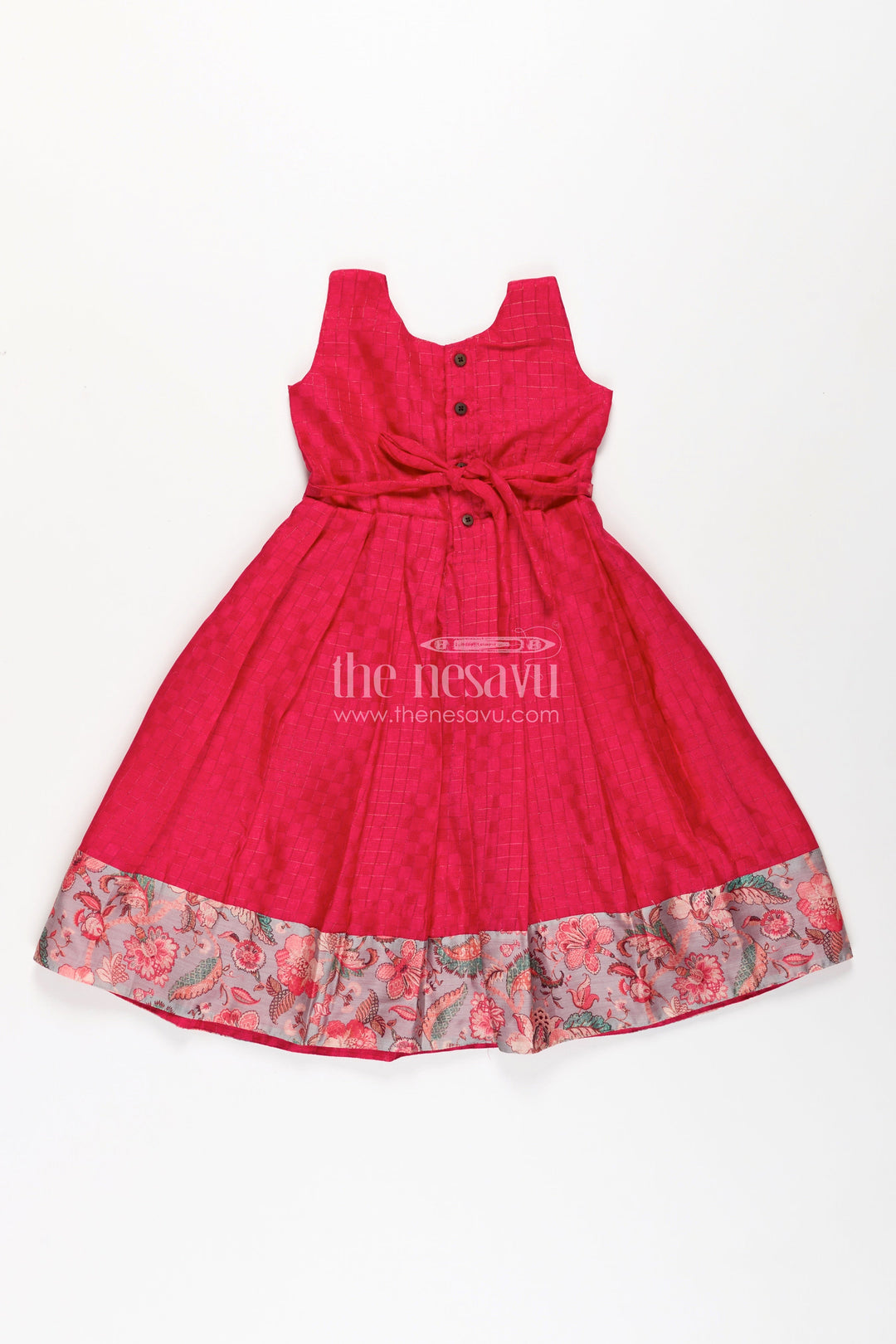 The Nesavu Girls Casual Gown Girls Silk Cotton Gown with Pleated Design and Floral Chanderi Overcoat in Silk Gown Party Wear Style Nesavu Girls silk gown party wear Silk Cotton Floral Chanderi Overcoat Pleated Design | The Nesavu