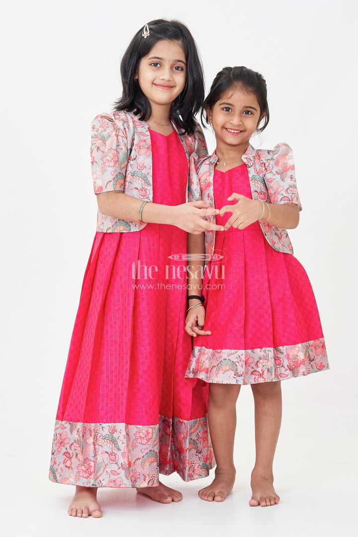 The Nesavu Girls Casual Gown Girls Silk Cotton Gown with Pleated Design and Floral Chanderi Overcoat in Silk Gown Party Wear Style Nesavu Girls silk gown party wear Silk Cotton Floral Chanderi Overcoat Pleated Design | The Nesavu