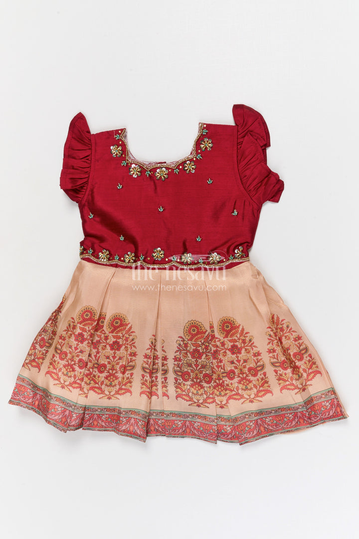 The Nesavu Silk Frock Girls Silk Frock for Festive Occasions and Family Gatherings Nesavu 16 (1Y) / Maroon / Silk Blend SF1134A-16 Nesavu girls blend silk frock with digital printed skirt for festive wear
