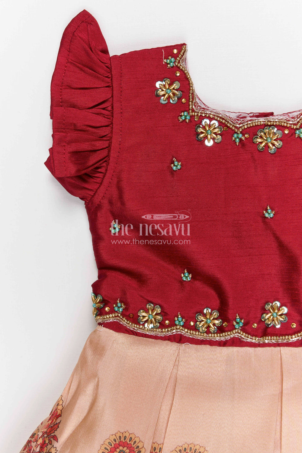 The Nesavu Silk Frock Girls Silk Frock for Festive Occasions and Family Gatherings Nesavu Nesavu girls blend silk frock with digital printed skirt for festive wear