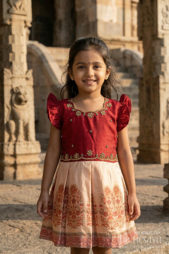 The Nesavu Silk Frock Girls Silk Frock for Festive Occasions and Family Gatherings Nesavu Nesavu girls blend silk frock with digital printed skirt for festive wear