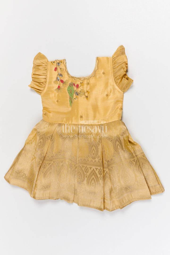 The Nesavu Silk Frock Girls Silk Frock for Festive Weddings and Special Occasions Nesavu 16 (1Y) / Yellow / Silk Blend SF1040E-16 Nesavu girls blend silk frock with tissue skirt for weddings and festive occasions